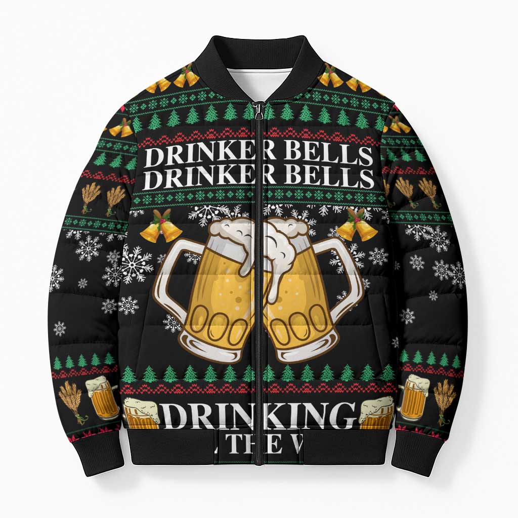 Drinker Bell Christmas Bomber Puffer Jacket Funny Xmas Holiday Patterns - Wonder Print Shop