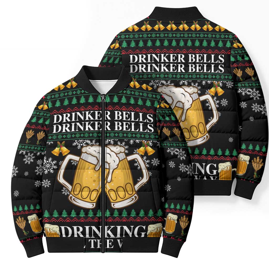Drinker Bell Christmas Bomber Puffer Jacket Funny Xmas Holiday Patterns - Wonder Print Shop