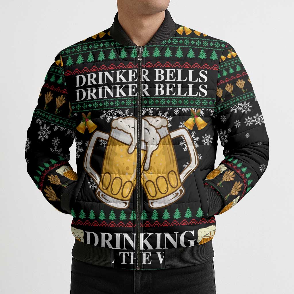 Drinker Bell Christmas Bomber Puffer Jacket Funny Xmas Holiday Patterns - Wonder Print Shop
