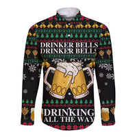 Drinker Bell Christmas Long Sleeve Button Shirt Funny Xmas Holiday Patterns - Wonder Print Shop