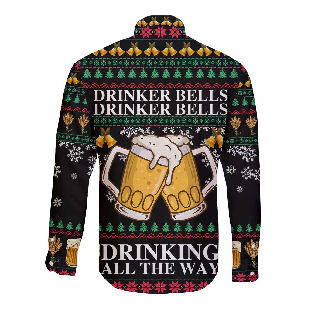 Drinker Bell Christmas Long Sleeve Button Shirt Funny Xmas Holiday Patterns - Wonder Print Shop