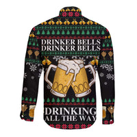 Drinker Bell Christmas Long Sleeve Button Shirt Funny Xmas Holiday Patterns - Wonder Print Shop