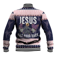 Jesus Has Your Back Jiu Jitsu Christmas Baseball Jacket Funny Xmas Holiday Patterns - Wonder Print Shop