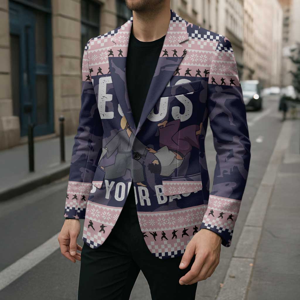 Jesus Has Your Back Jiu Jitsu Christmas Blazer Funny Xmas Holiday Patterns - Wonder Print Shop