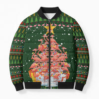 Flamingo Christmas Tree Christmas Bomber Puffer Jacket Funny Xmas Holiday Patterns - Wonder Print Shop