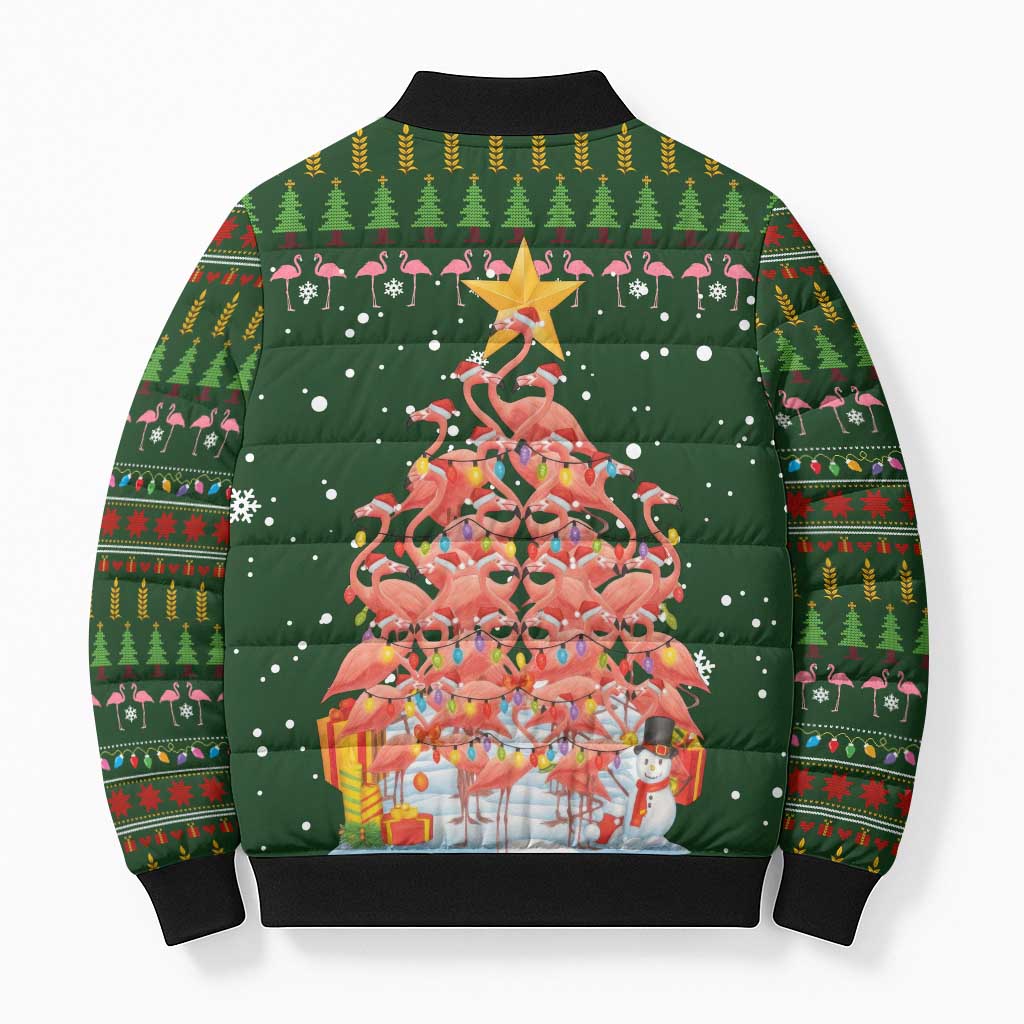 Flamingo Christmas Tree Christmas Bomber Puffer Jacket Funny Xmas Holiday Patterns - Wonder Print Shop