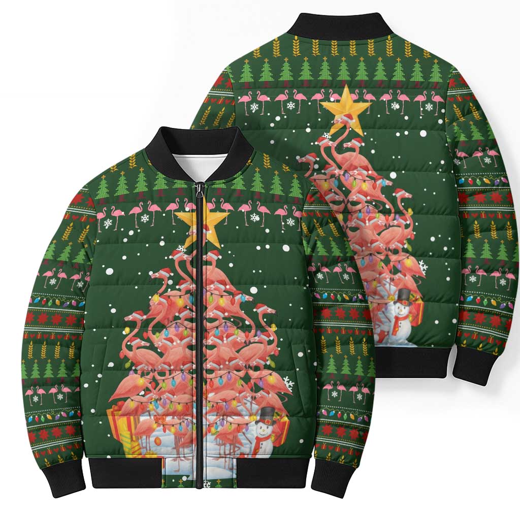 Flamingo Christmas Tree Christmas Bomber Puffer Jacket Funny Xmas Holiday Patterns - Wonder Print Shop