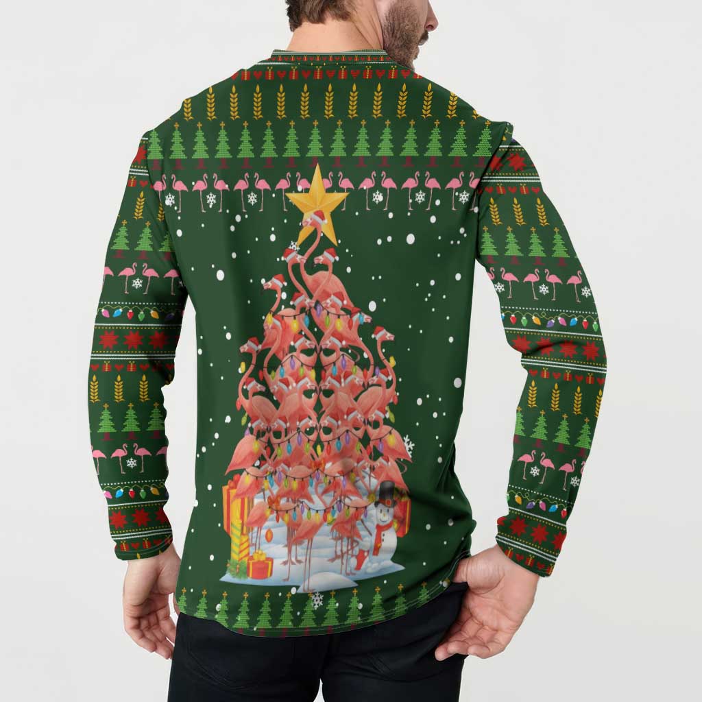 Flamingo Christmas Tree Christmas Button Sweatshirt Funny Xmas Holiday Patterns - Wonder Print Shop