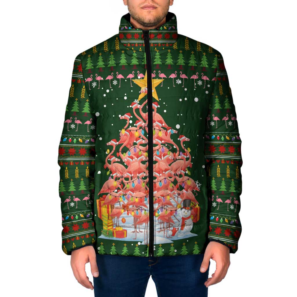 Flamingo Christmas Tree Christmas Padded Jacket Funny Xmas Holiday Patterns - Wonder Print Shop