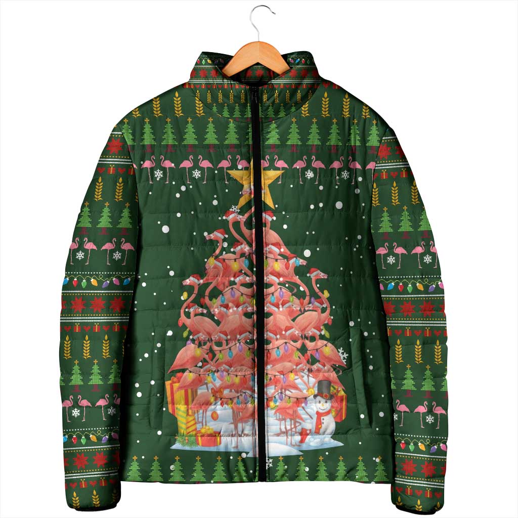 Flamingo Christmas Tree Christmas Padded Jacket Funny Xmas Holiday Patterns - Wonder Print Shop