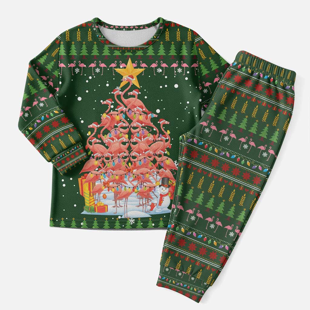 Flamingo Christmas Tree Christmas Pajama Set Funny Xmas Holiday Patterns - Wonder Print Shop