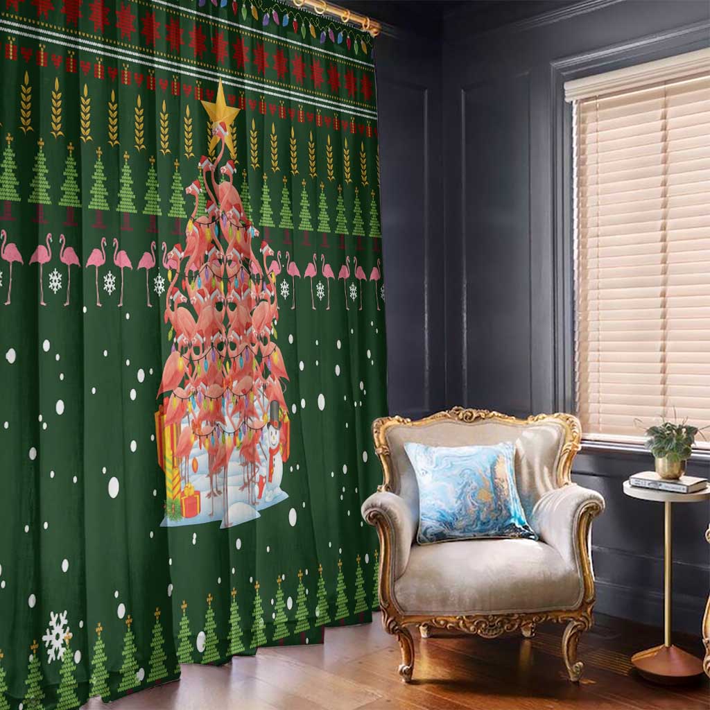 Flamingo Christmas Tree Christmas Window Curtain Funny Xmas Holiday Patterns - Wonder Print Shop