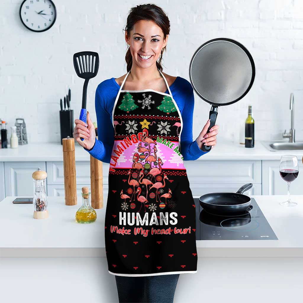 Flamingo Make Me Happy Christmas Apron Funny Xmas Holiday Patterns - Wonder Print Shop