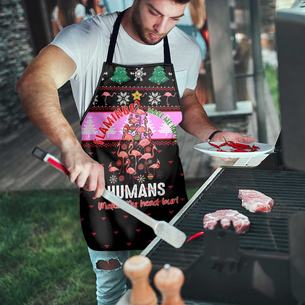 Flamingo Make Me Happy Christmas Apron Funny Xmas Holiday Patterns - Wonder Print Shop