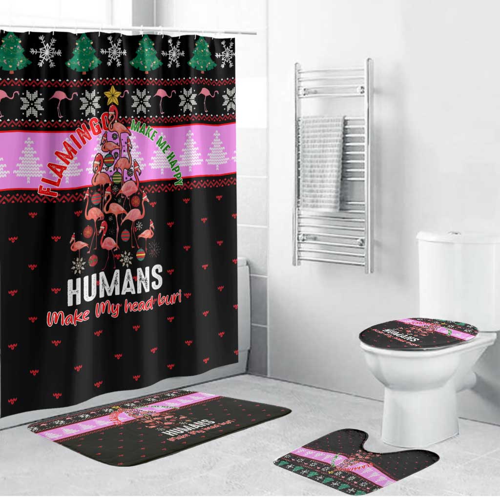 Flamingo Make Me Happy Christmas Bathroom Set Funny Xmas Holiday Patterns - Wonder Print Shop
