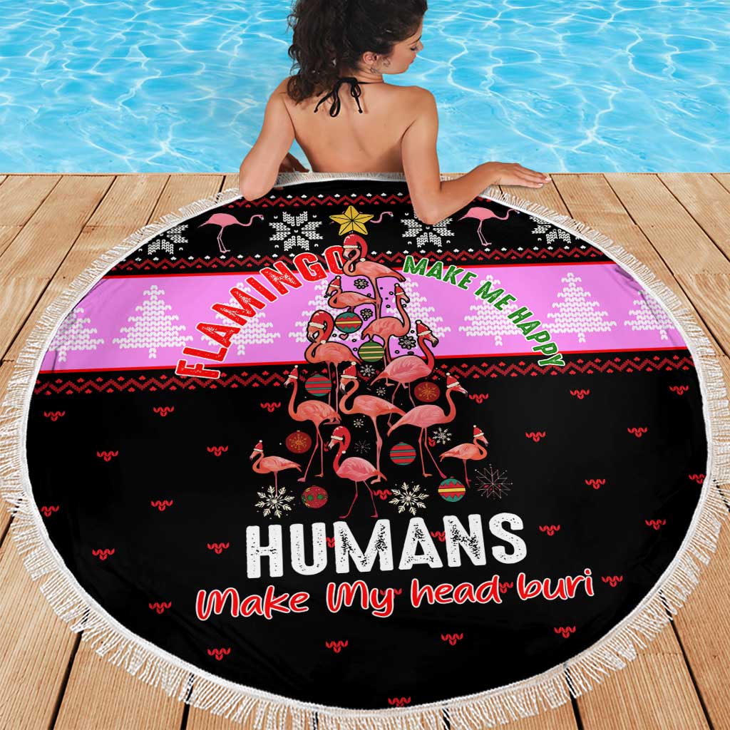 Flamingo Make Me Happy Christmas Beach Blanket Funny Xmas Holiday Patterns - Wonder Print Shop