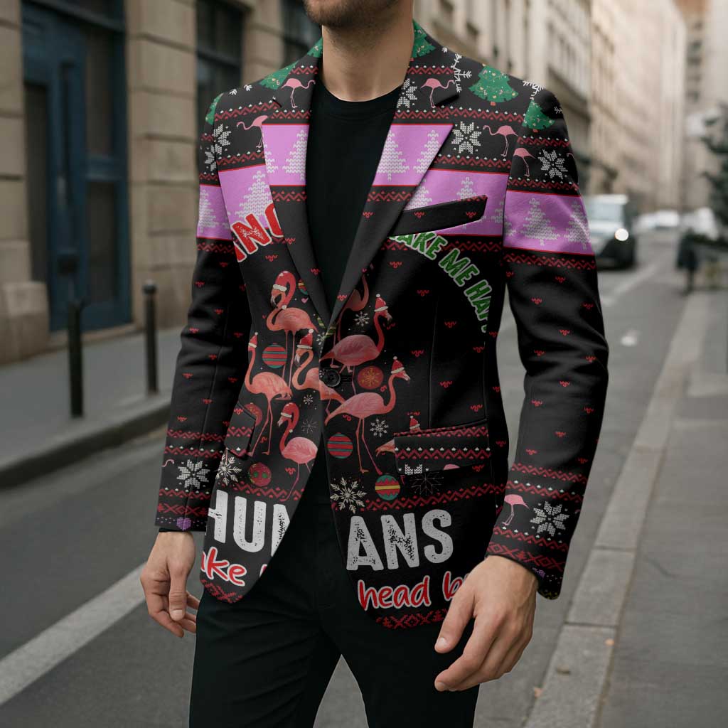 Flamingo Make Me Happy Christmas Blazer Funny Xmas Holiday Patterns - Wonder Print Shop