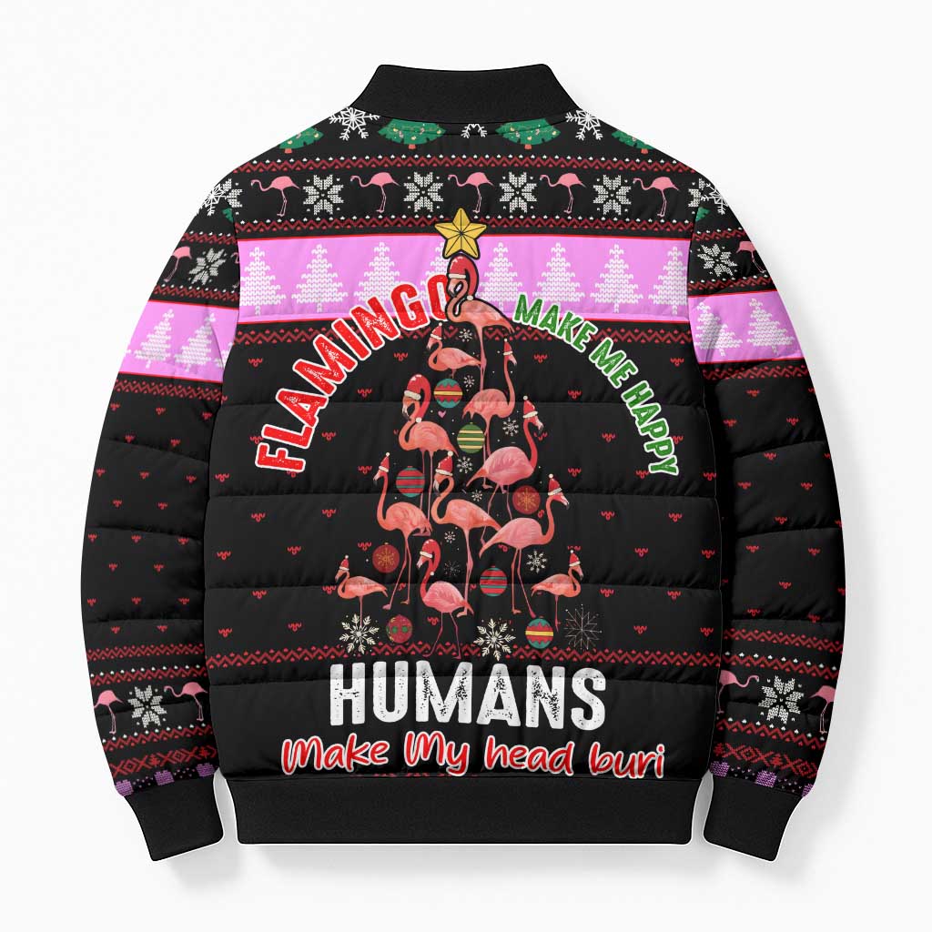 Flamingo Make Me Happy Christmas Bomber Puffer Jacket Funny Xmas Holiday Patterns - Wonder Print Shop