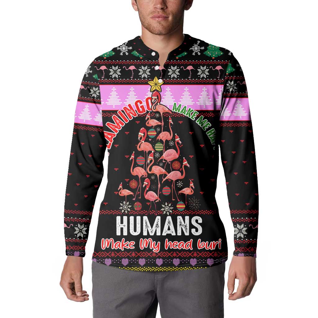 Flamingo Make Me Happy Christmas Button Sweatshirt Funny Xmas Holiday Patterns - Wonder Print Shop