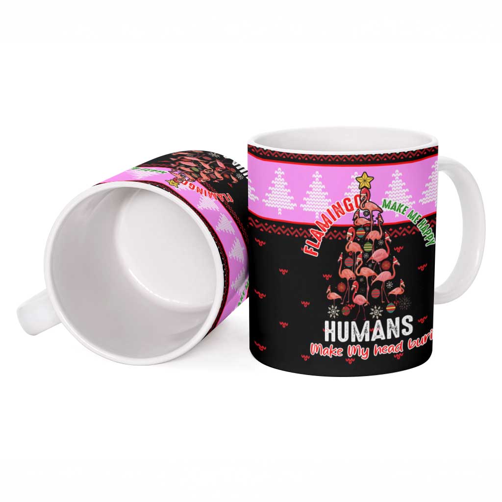 Flamingo Make Me Happy Christmas Ceramic Mug Funny Xmas Holiday Patterns - Wonder Print Shop