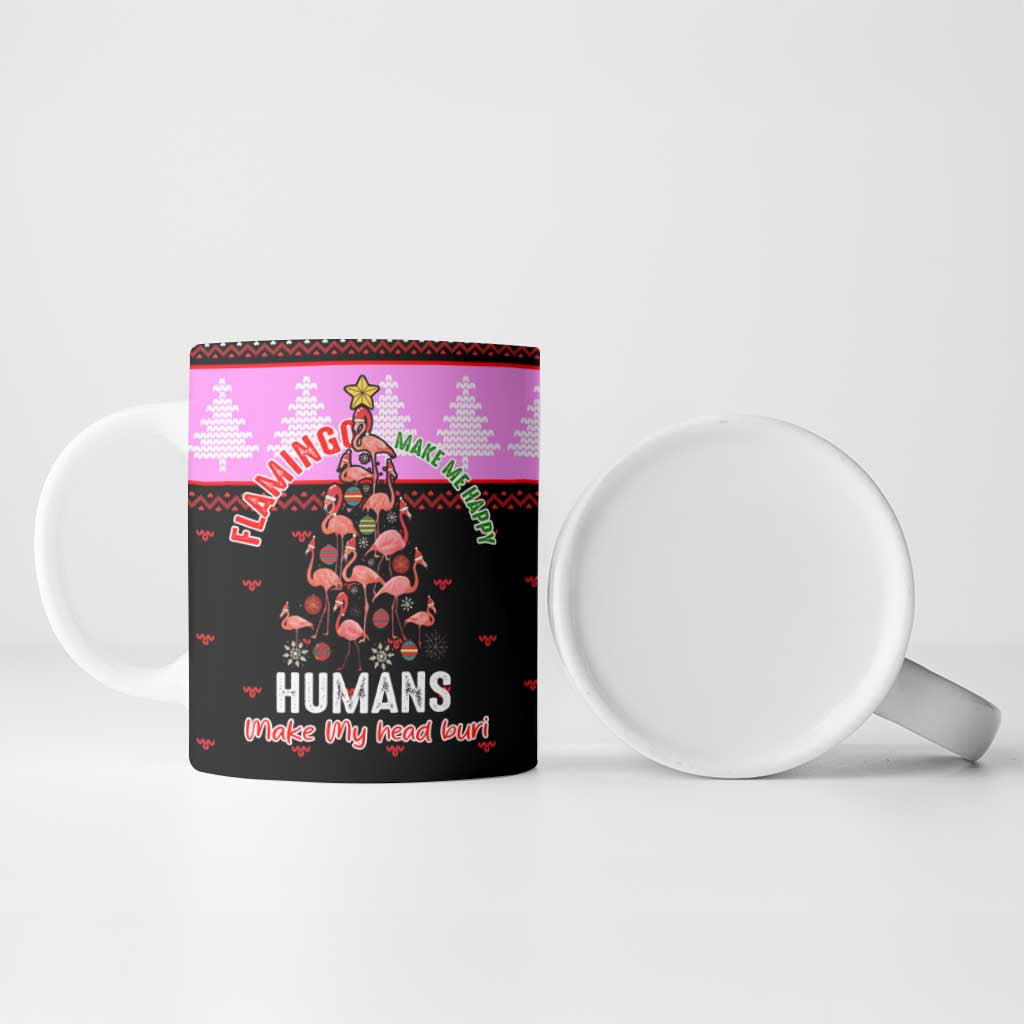 Flamingo Make Me Happy Christmas Ceramic Mug Funny Xmas Holiday Patterns - Wonder Print Shop