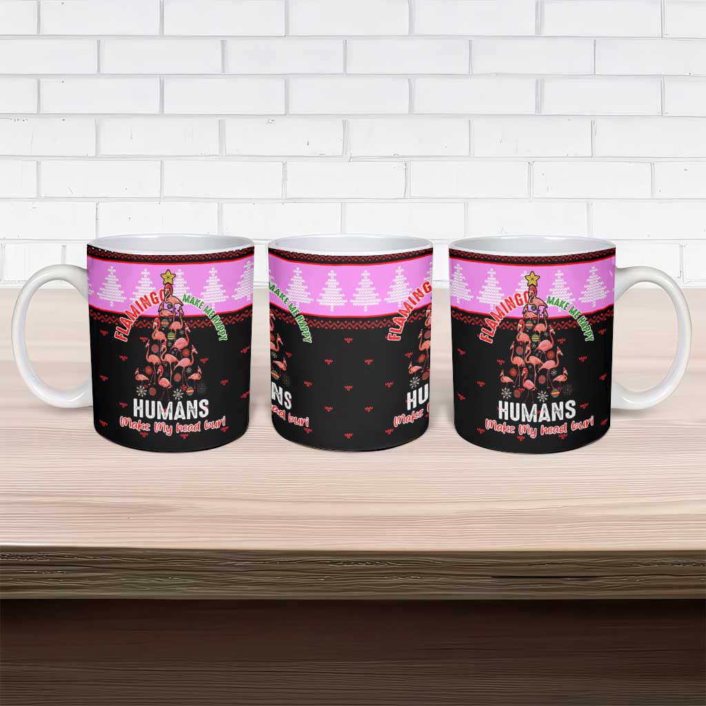Flamingo Make Me Happy Christmas Ceramic Mug Funny Xmas Holiday Patterns - Wonder Print Shop