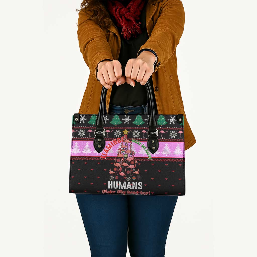 Flamingo Make Me Happy Christmas Leather Bag Funny Xmas Holiday Patterns - Wonder Print Shop