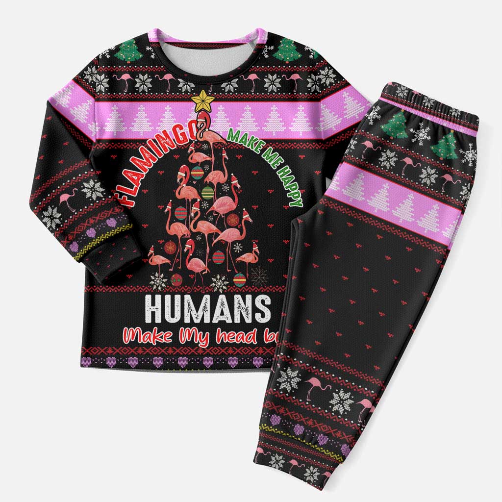 Flamingo Make Me Happy Christmas Pajama Set Funny Xmas Holiday Patterns - Wonder Print Shop