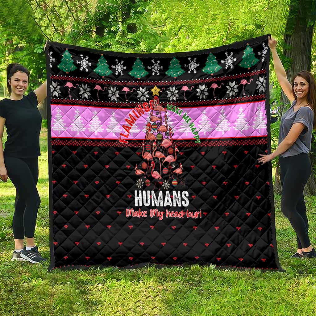 Flamingo Make Me Happy Christmas Quilt Funny Xmas Holiday Patterns - Wonder Print Shop