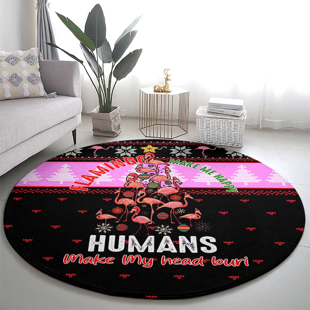 Flamingo Make Me Happy Christmas Round Carpet Funny Xmas Holiday Patterns - Wonder Print Shop