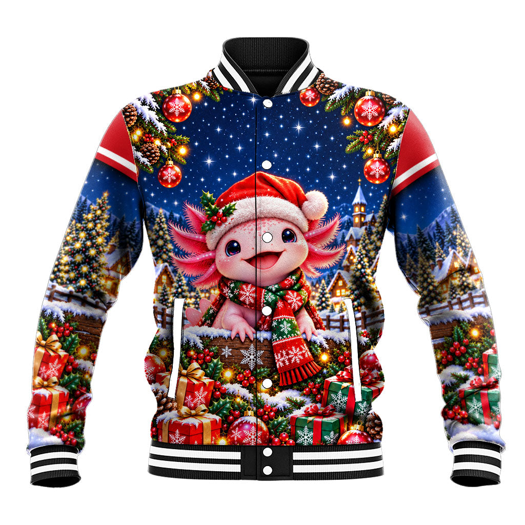 Axolotl Christmas Baseball Jacket Cute Animal Winter Wonderland Holiday