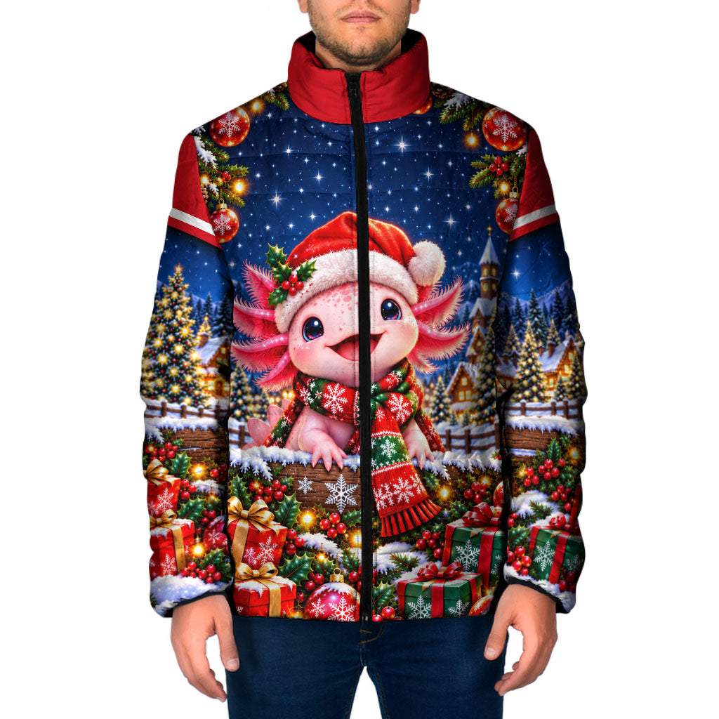 Axolotl Christmas Padded Jacket Cute Animal Winter Wonderland Holiday
