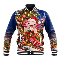 Axolotl Christmas Baseball Jacket Cute Festive Winter Snowflakes Art