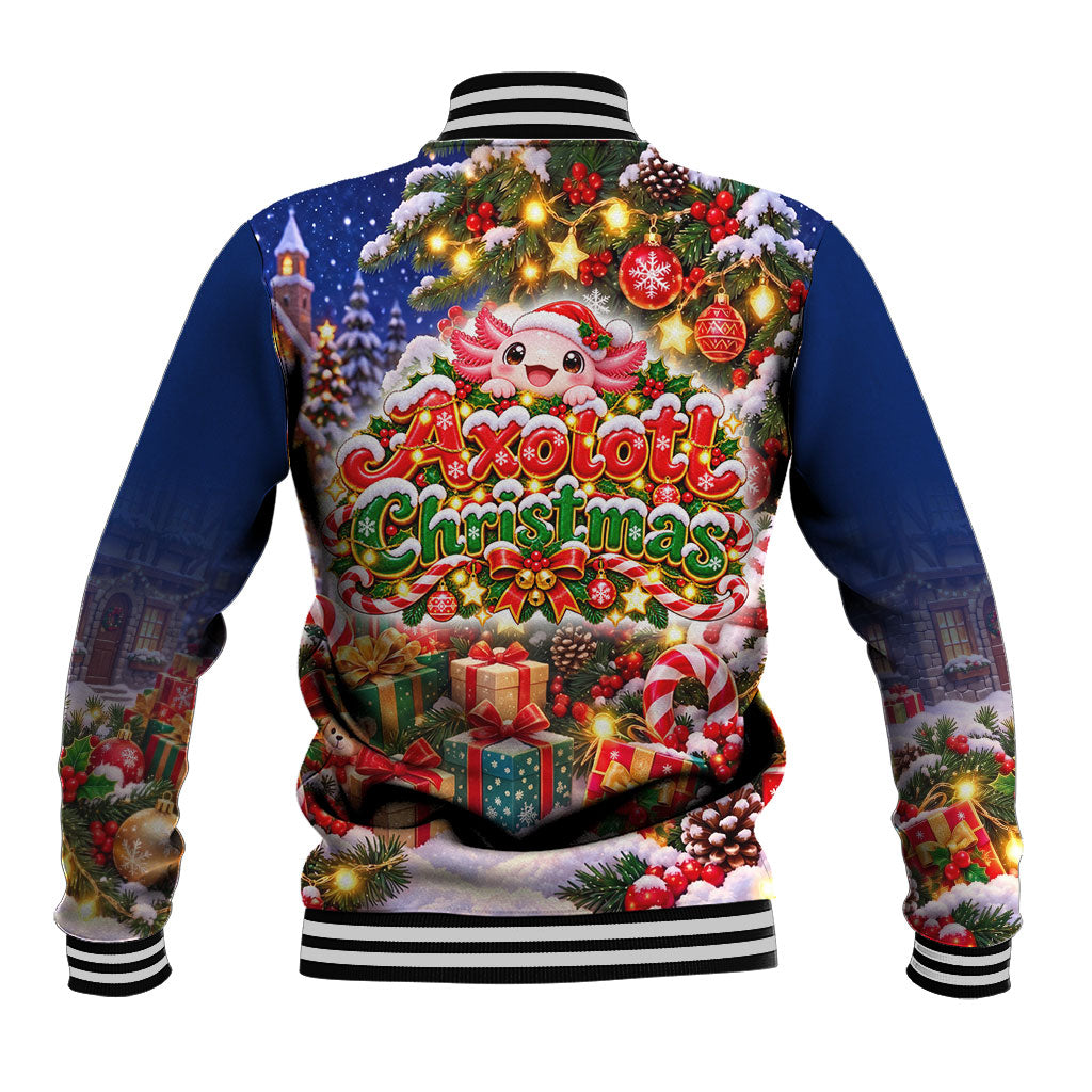 Axolotl Christmas Baseball Jacket Cute Festive Winter Snowflakes Art