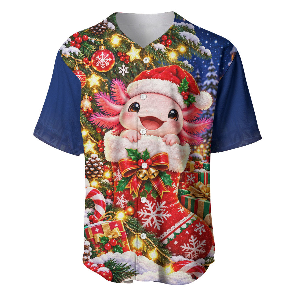 Axolotl Christmas Baseball Jersey Cute Festive Winter Snowflakes Art