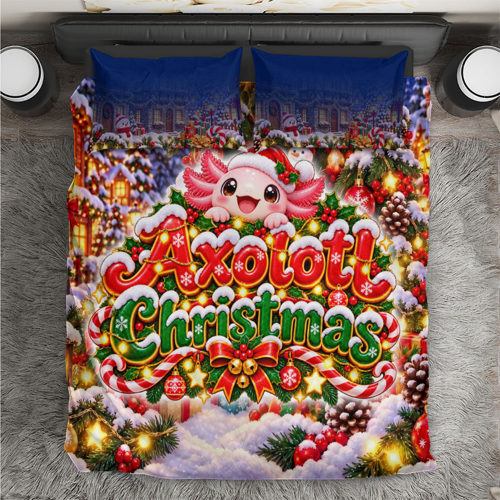 Axolotl Christmas Bedding Set Cute Festive Winter Snowflakes Art