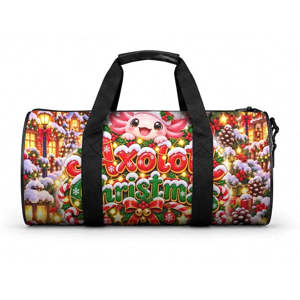 Axolotl Christmas Duffle Bag Cute Festive Winter Snowflakes Art