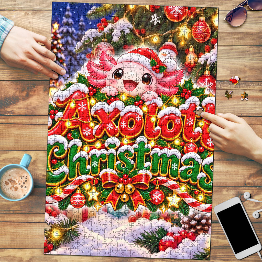 Axolotl Christmas Puzzle Cute Festive Winter Snowflakes Art
