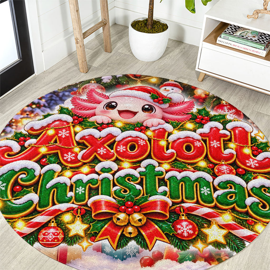 Axolotl Christmas Round Carpet Cute Festive Winter Snowflakes Art