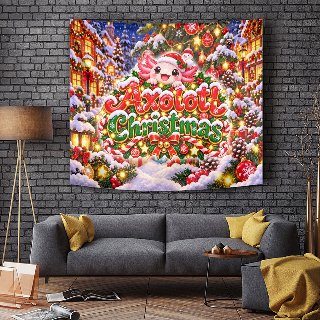 Axolotl Christmas Tapestry Cute Festive Winter Snowflakes Art