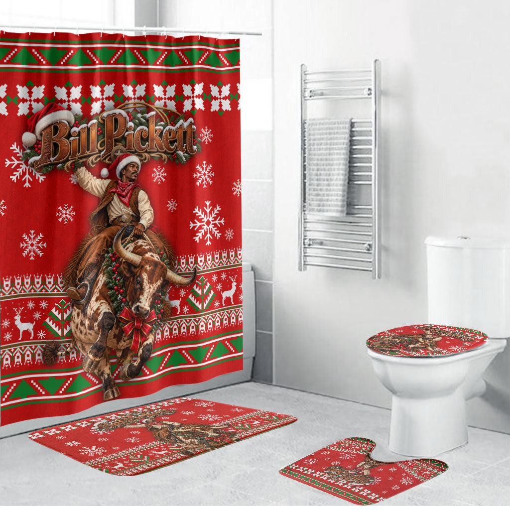 Bill Pickett Christmas Cowboy Bathroom Set Snowy Winter Western Rodeo Horse Rider Art
