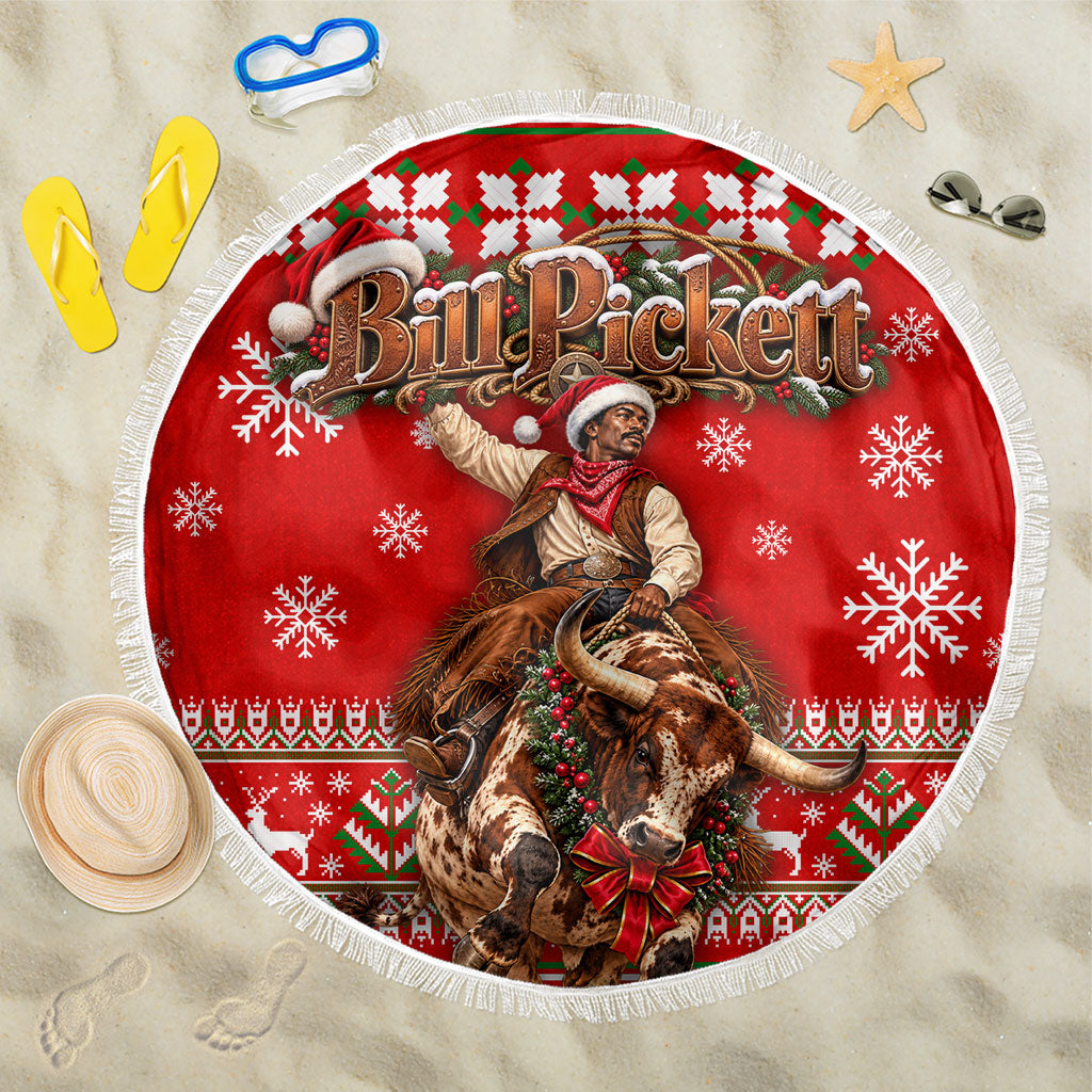 Bill Pickett Christmas Cowboy Beach Blanket Snowy Winter Western Rodeo Horse Rider Art