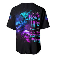 Black baseball jersey with neon skull graphic and 'In My Next Life' back print