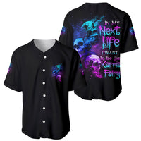 Black baseball jersey set: front button V-neck and back neon skull text print