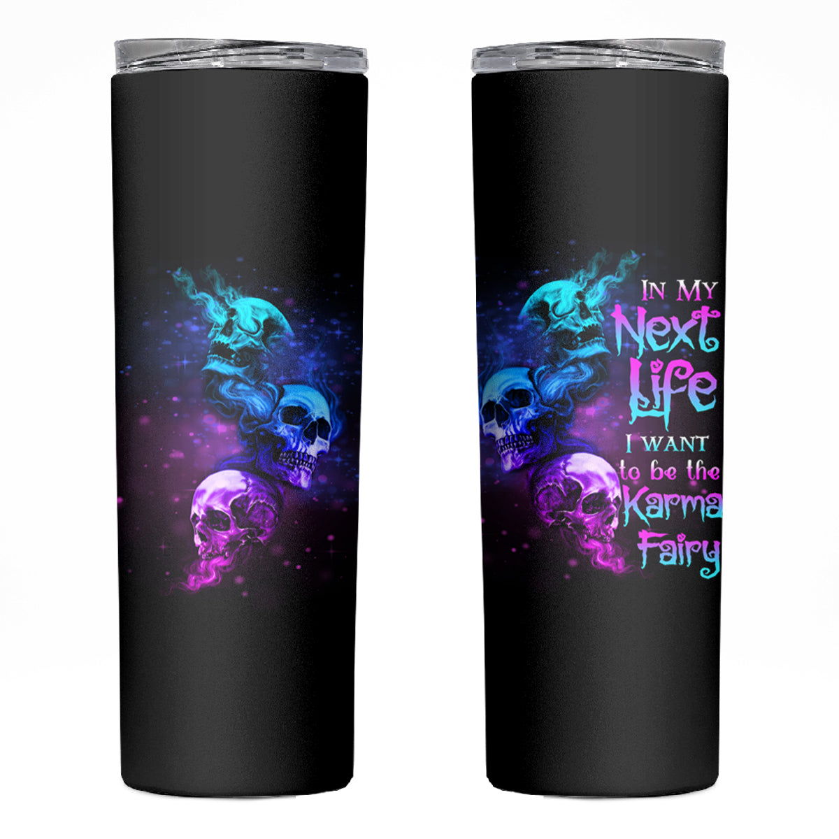 Karma Fairy Three Skulls Skinny Tumbler