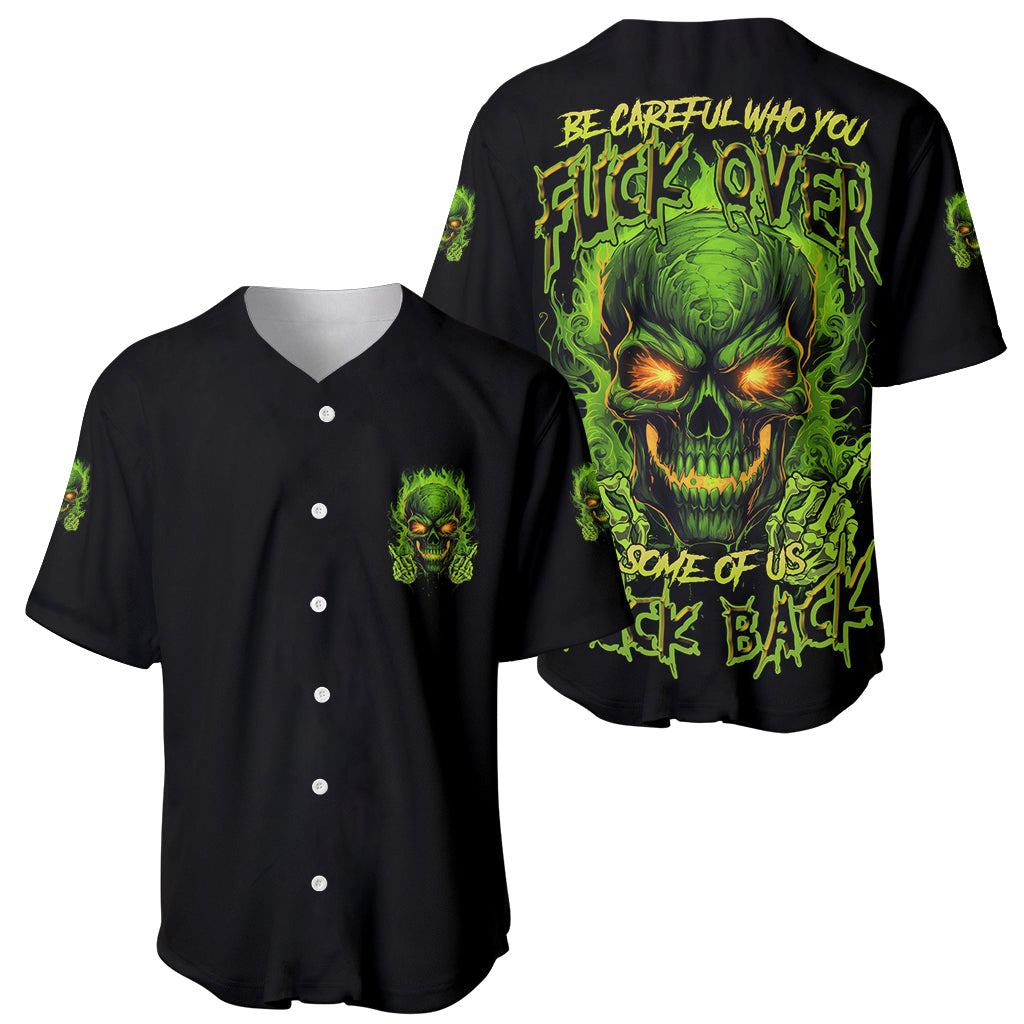 Black baseball jersey with neon green front skull logo and back skull reaper print