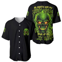 Black baseball jersey with neon green front skull logo and back skull reaper print