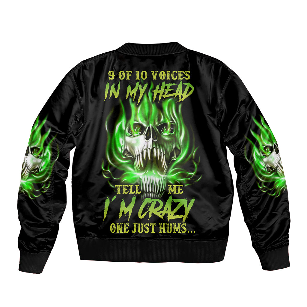 9 Of 10 Voices In My Head Fire Skull Bomber Jacket - Wonder Print Shop