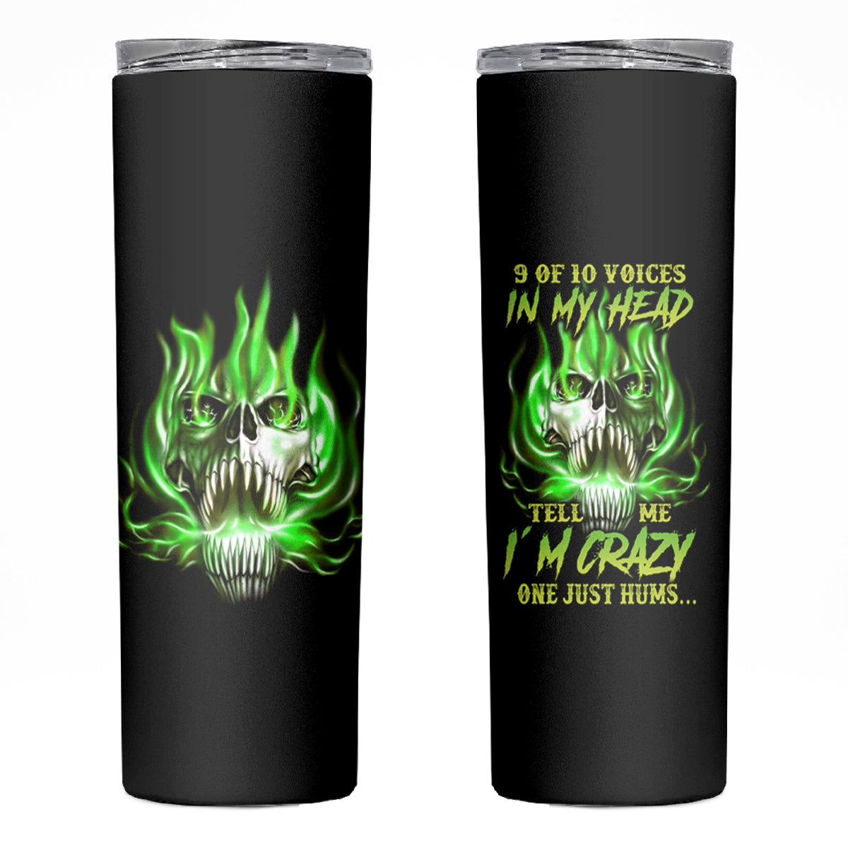 9 Of 10 Voices In My Head Fire Skull Skinny Tumbler