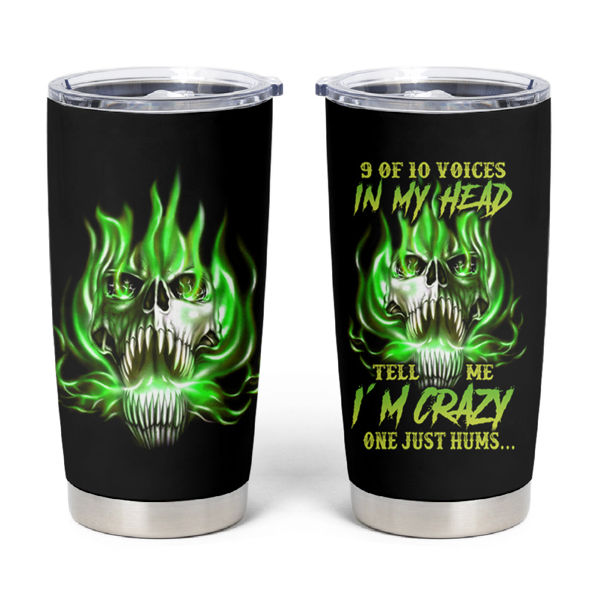 9 Of 10 Voices In My Head Fire Skull Tumbler Cup